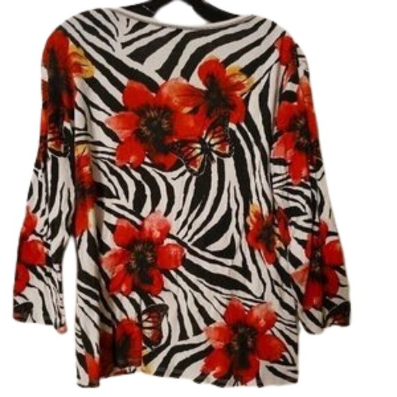 Jess & Jane Red Floral Zebra artsy embellished Print Top Boho Festival- Large - Picture 5 of 9
